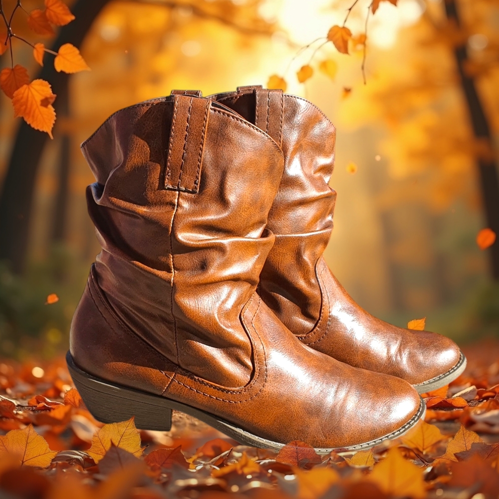 Brash Brown Ankle Boots with Slouch Design and Rounded Toe